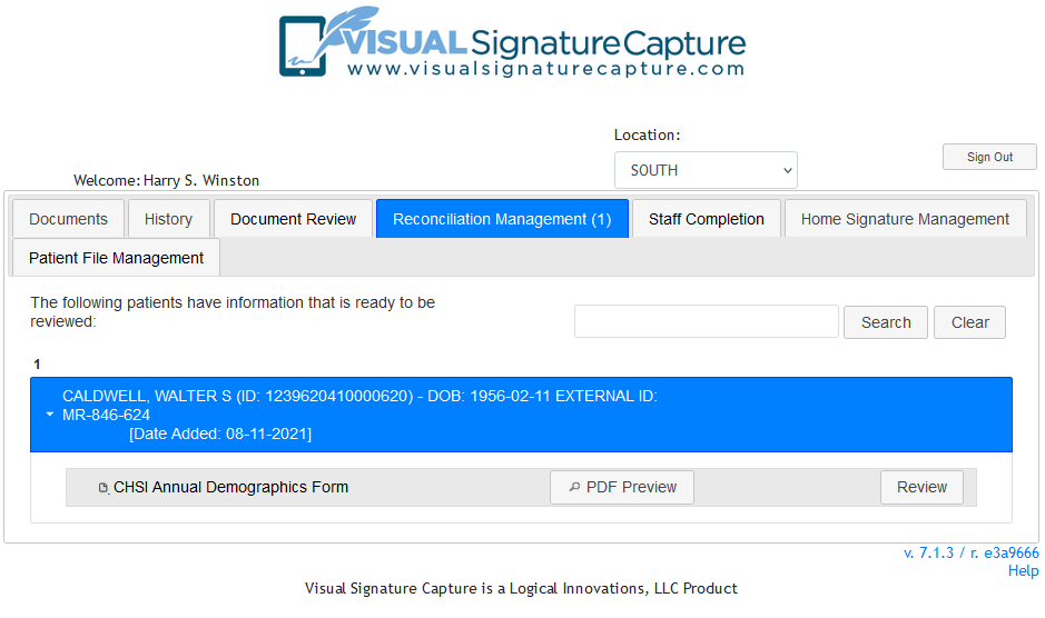 Reconciliation Management Tab